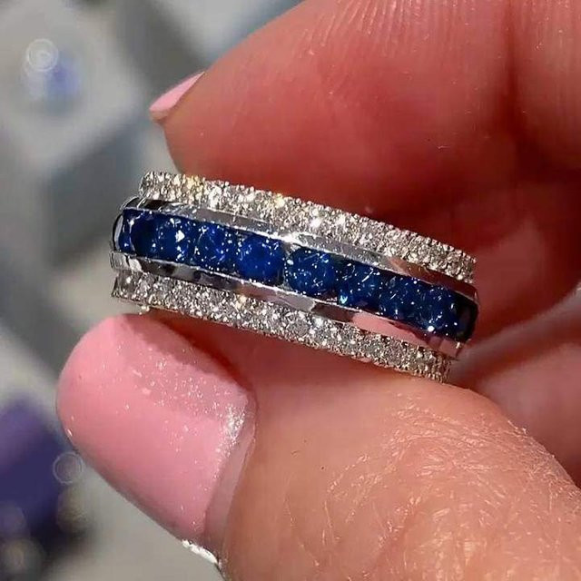 Huitan Mode Ring, Blau, Weiß, Zirkonia, Messing, Damen - Bild 1