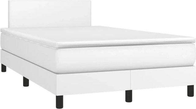 vidaXL Boxspringbett mit Matratze in Weiß aus Kunstleder und Stoff mit Taschenfederkern B/T/H: 120 x 190 x 88 cm - Bild 1