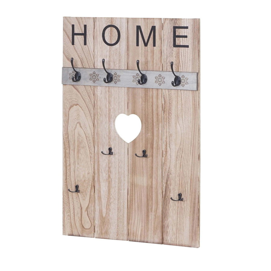 Wandgarderobe MCW Home C89 aus Paulowniaholz mit 8 Haken im Shabby-Look Vintage, Farbe: Braun, B/H: 91 x 60 cm - Bild 2