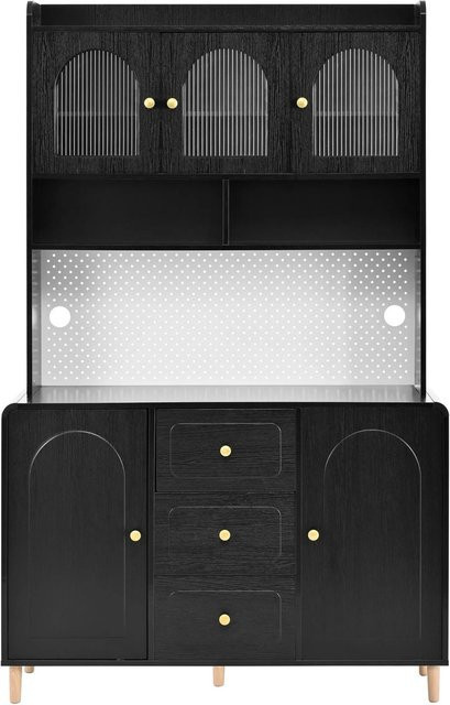 okwish Hochschrank für die Küche mit Lochbrett, Schubladen und Türen, Schwarz, B/T/H: 120 x 40 x 190 cm - Bild 1