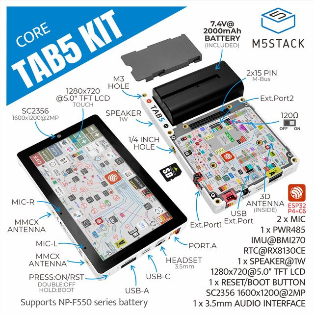 M5Stack Tab5 IoT-Entwicklungskit mit Akku und ESP32-P4 - Bild 1