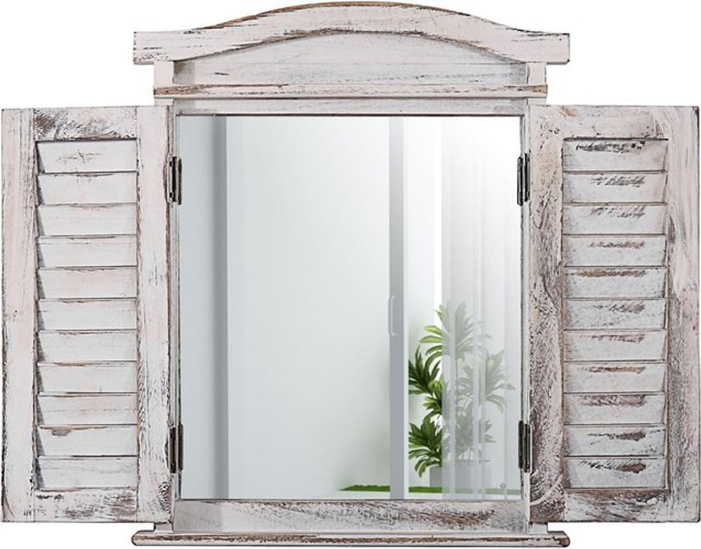 Wandspiegel Spiegelfenster mit Fensterläden von MCW in Weiß im Vintage-Stil, B/H/T: 53 x 42 x 5 cm - Bild 1