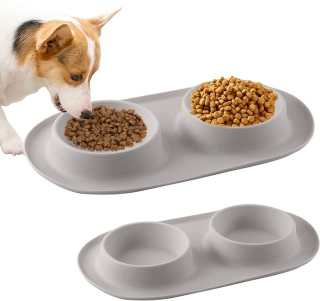 Rutschfester Doppel-Futternapf aus Silikon von pawstrip in Grau für kleine, mittelgroße und große Hunde sowie Welpen - Bild 1