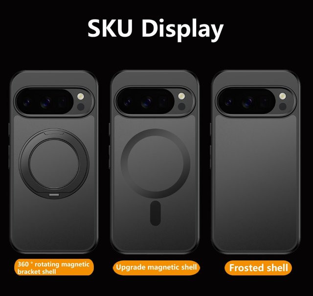 Magnetische Handyhülle für Google Pixel 8 9 10 Pro XL 10a 9a 8a mit 360 Grad drehbarem Ständer, matt und durchscheinend, stoßfest, Schwarz und Transparent - Bild 1