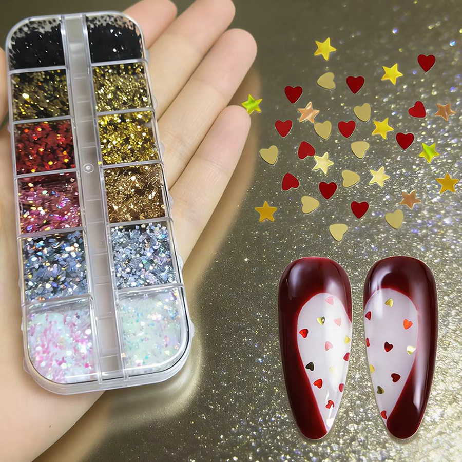 MAFANAILS Nagelkunst-Pailletten, Mini Herzchen und Sterne, Holographisch - Bild 2