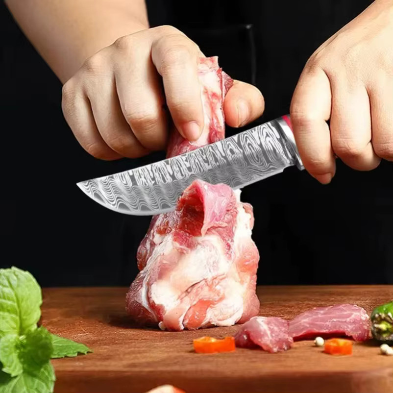 GuanQi Damaskus-Küchenmesser mit Lasermuster und farbigem Holzgriff für Fleisch, Fisch und Gemüse - Bild 2