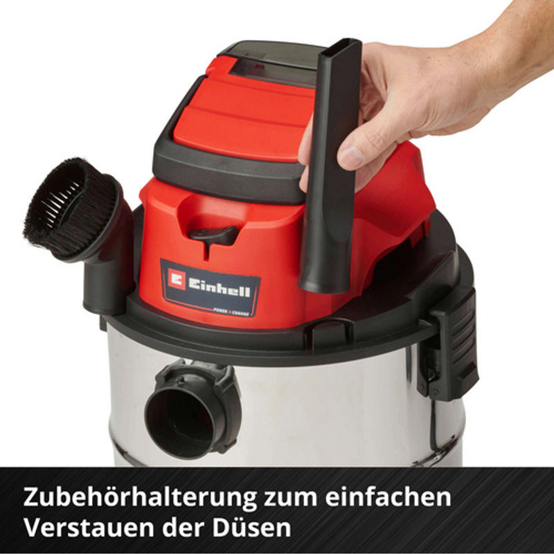 Einhell Power X-Change Akku-Nass-Trockensauger TC-VC 18/20 Li S-Solo in Rot und Silber mit 20 l Behältervolumen - Bild 3