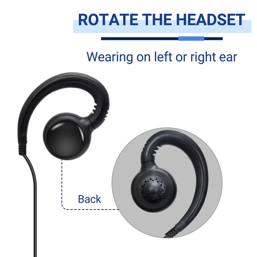 ABBREE C-förmiger In-Ear-Ohrhörer mit PTT für Motorola Walkie Talkie HKLN4604 CP200 GP2000, Schwarz - Bild 4