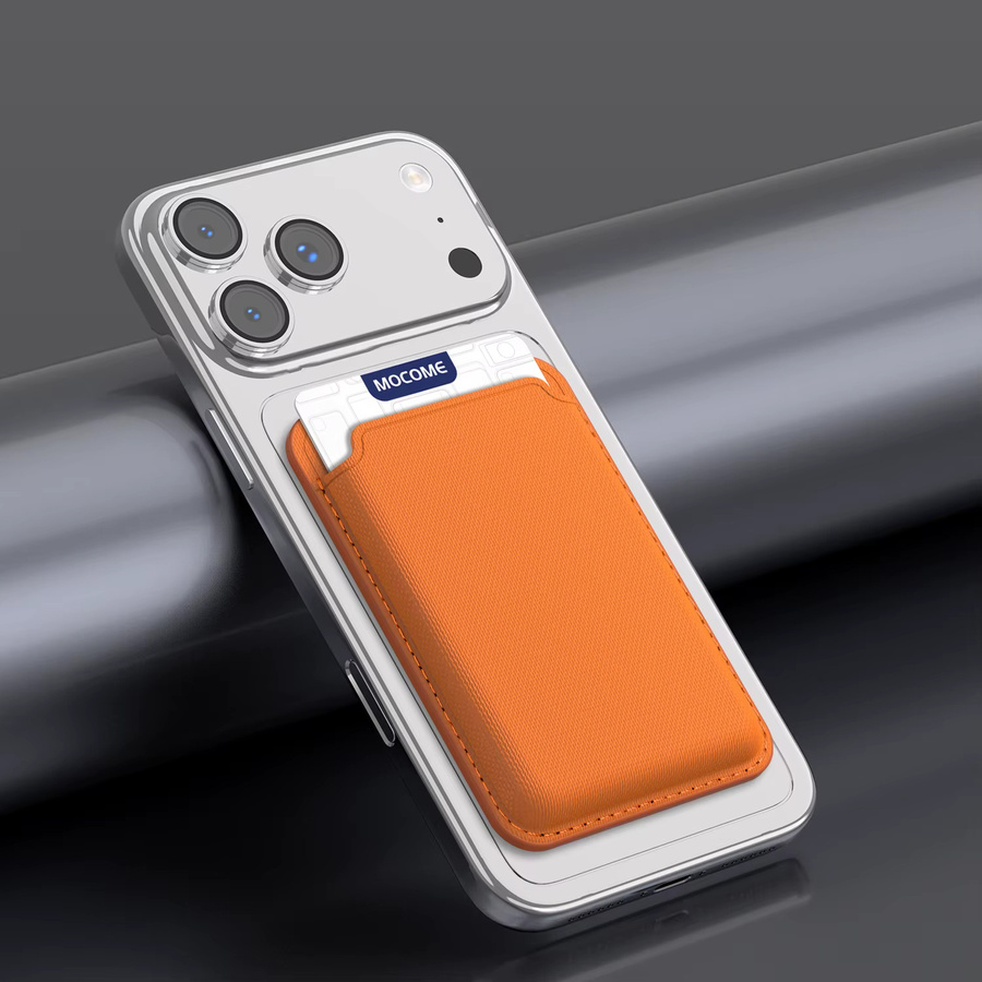 Magnetisches Kreditkartenetui für Samsung und iPhone 12 bis 17 Pro Max, MagSafe Business-Kartenhalter-Tasche von RPKKS in Schwarz und Orange - Bild 5