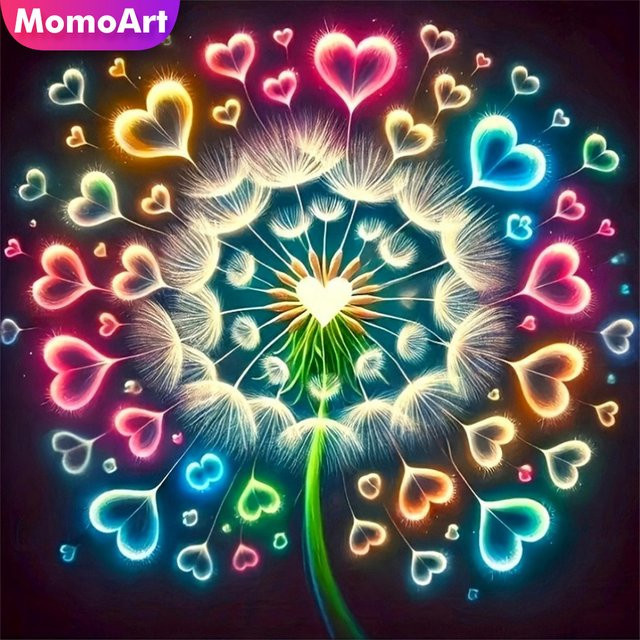 Momoart Diamant-Gemälde mit Blumen- und Löwenzahn-Motiv in Herzform, Multicolour, B/B/H: 20 x 20 x 20 cm - Bild 1