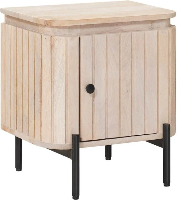 vidaXL Handgefertigter Nachttisch aus Mangoholz in Weiß mit Linienmuster, B/T/H: 40 x 30 x 45 cm - Bild 1