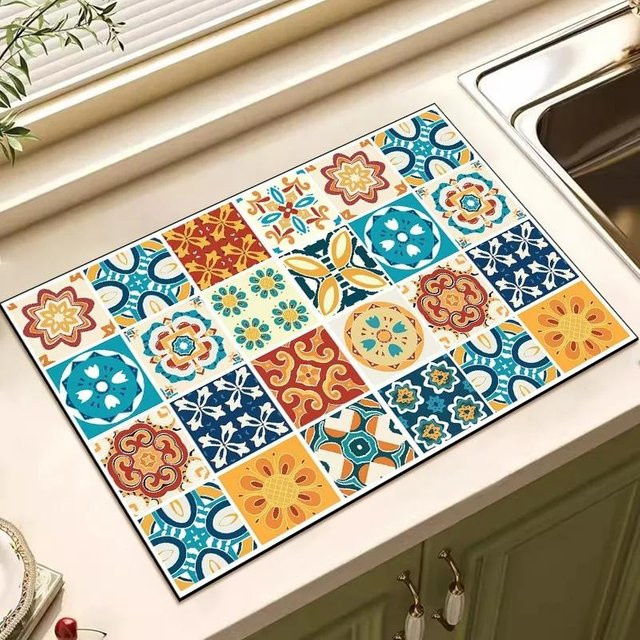 Saugfähige Abtropfunterlage als Geschirrmatte für die Küche, Mehrfarbig, B/T: 60 x 40 cm - Bild 1