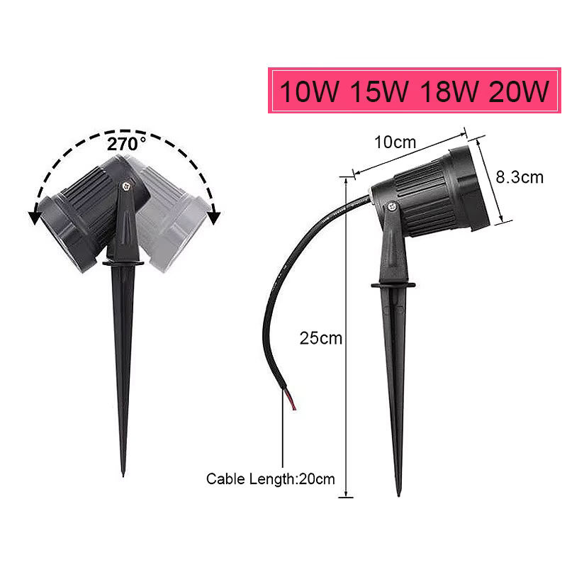 CTEEATE LED COB Garten Strahler mit Ground Spike in Weiß und Schwarz, Warmweiß 3000K, Wasserdichte Outdoor Rasenlampe für Garten und Wege - Bild 3