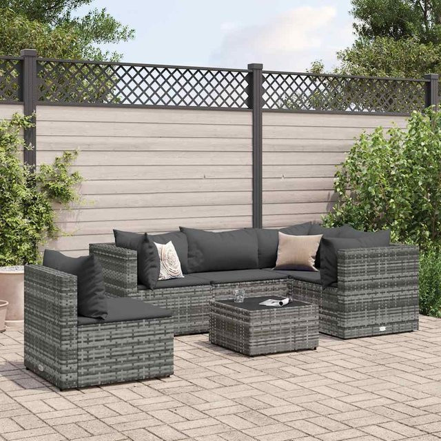 vidaXL 6-tlg Garten-Lounge-Set aus PE-Rattan in Grau und Anthrazit mit Kissen - Bild 3