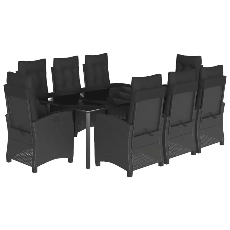 vidaXL 9-teilige Garten-Essgruppe aus Polyrattan mit Kissen und Glastisch in Schwarz - Bild 2