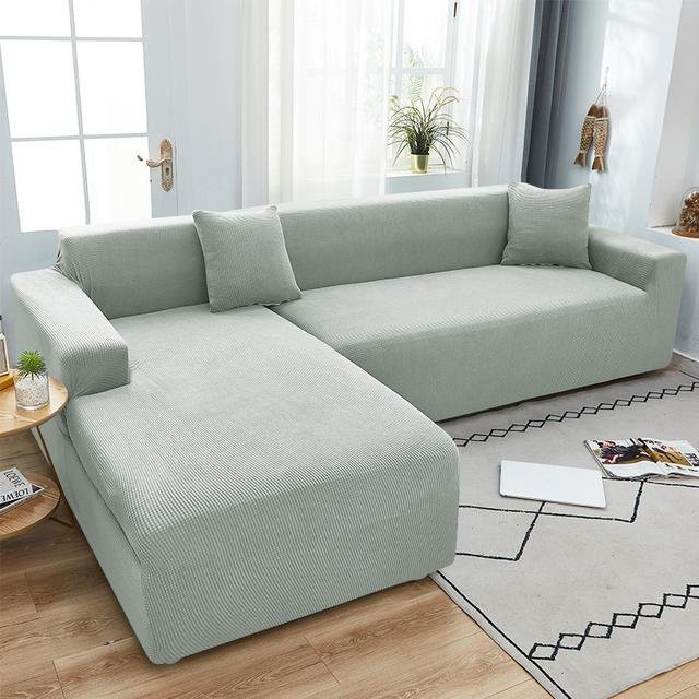 Yiran Furniture L-förmiger Sofabezug aus Jacquard-Stretch-Polyester für Ecksofas, schmutzabweisend und kratzfest, hellgrau, Breite: 140-180 cm - Bild 1