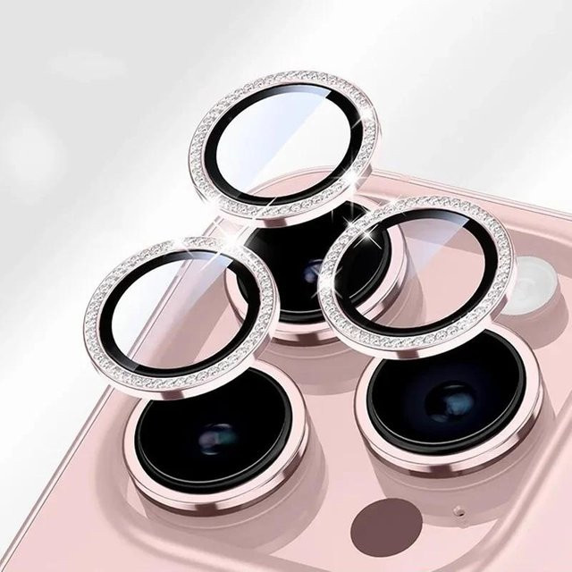Funkelnde Strass Kameraobjektiv Schutzhülle und Displayschutzfolie für Apple iPhone in Pink - Bild 1