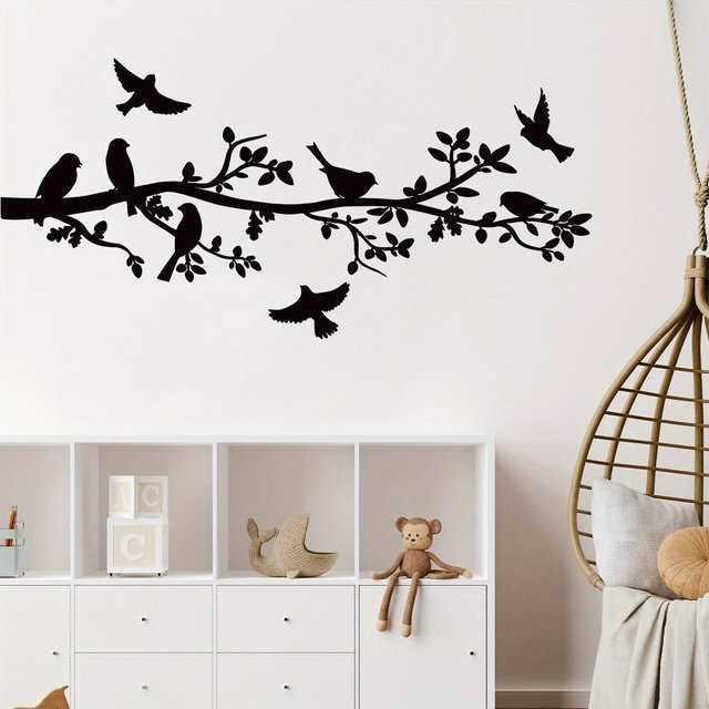 BRUP Wandaufkleber Schwarzer Zweig mit Vogel-Silhouette, abnehmbarer Natur-Wandsticker für Wohnzimmer und Schlafzimmer - Bild 1