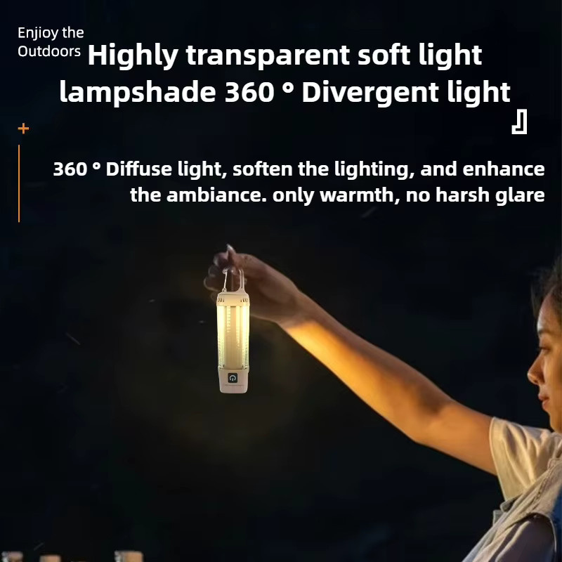 Multifunktionale LED Camping Lampe in Beige als tragbare Notfall Taschenlampe und Atmosphäre Lampe mit Akku für Outdoor und Garten - Bild 3