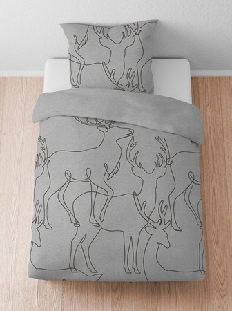 BIBERNA Bettwäsche mit Hirsch-Motiv in Grau, Biber-Flanell aus 100% Baumwolle, bügelfrei, B/H: 155 x 220 cm + 80 x 80 cm