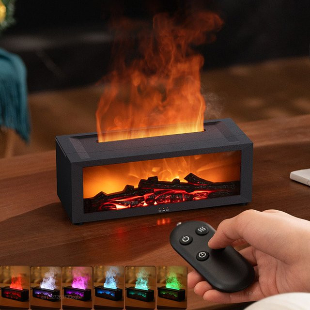 Raugee Flammenaroma-Luftbefeuchter und Aromatherapie-Diffusor mit Fernbedienung in Schwarz oder Weiß - Bild 1