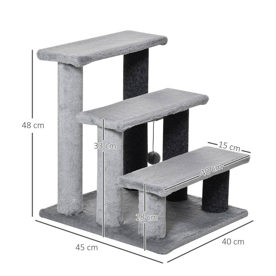 PawHut Haustiertreppe für Katzen in Grau mit integriertem Spielzeug, B/T/H: 40 x 45 x 48 cm - Bild 4