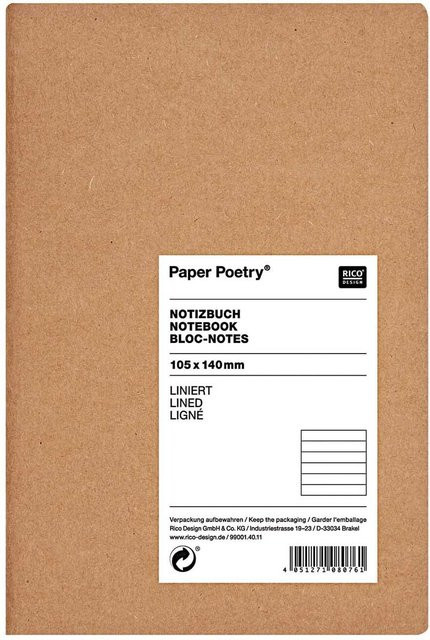 Rico Design Paper Poetry Notizbuch Softcover weiß und braun A6 liniert aus Kraftpapier - Bild 1