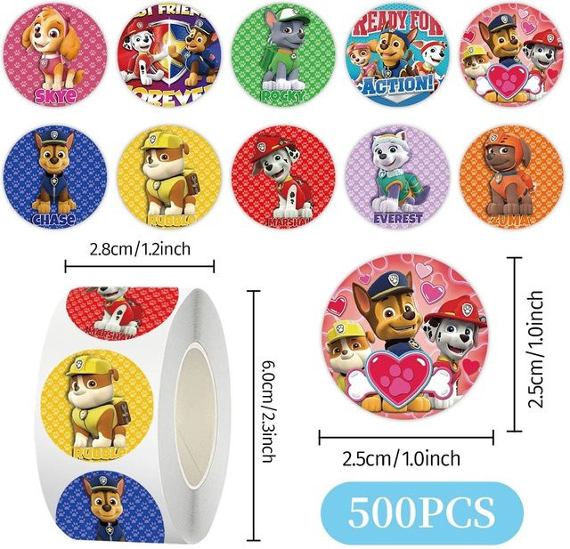 500 Stück Paw Patrol Aufkleber Set aus PVC, bunte Cartoon Anime Sticker für Laptop und DIY Dekoration, Mehrfarbig - Bild 1
