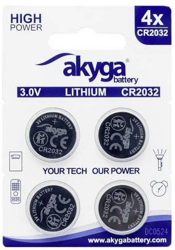 Akyga Knopfzelle CR2032 3V 210 mAh Li-MnO2 Silber 4er Pack - Bild 1