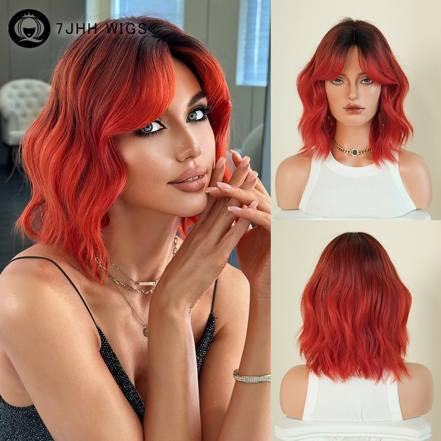 7JHH WIGS Perücke, Wasserwellen, Orange-Rot, Damen, synthetisch - Bild 1