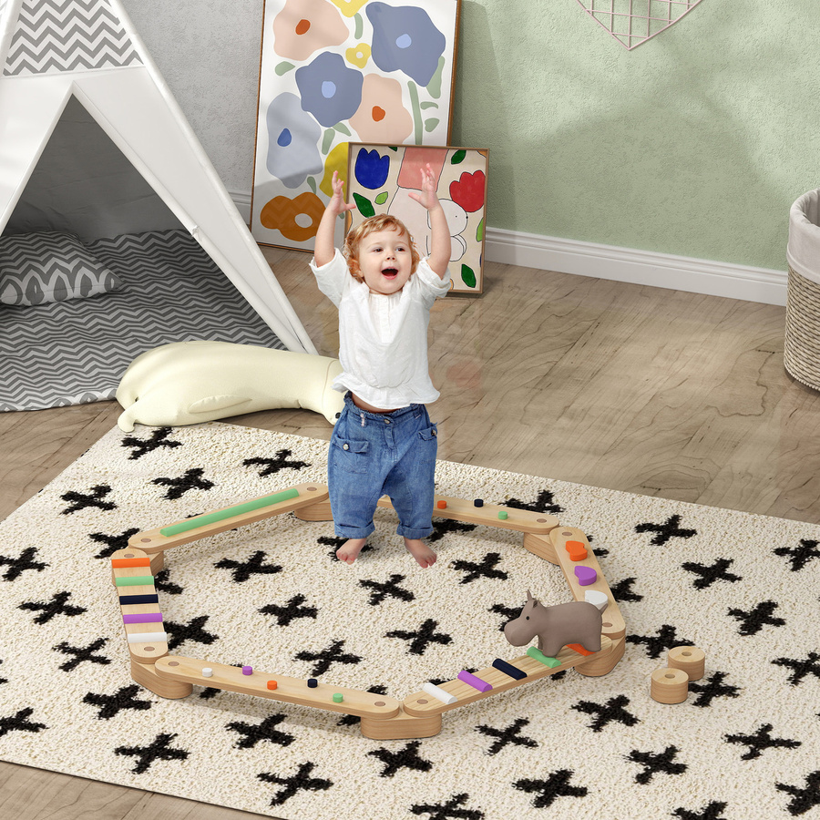 AIYAPLAY Balancierbalken Holz mit Hindernissteine Montessori Spielzeug - Bild 2