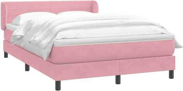 vidaXL Boxspringbett mit Matratze in Rosa und Weiß, Hybrid-Design aus Samt mit Taschenfederkern, B/T/H: 140 x 220 x 78 cm - Bild 1