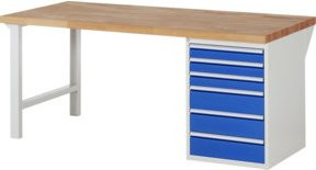 Rau Werkbank 7515A1 in Braun mit 6 Schubladen, B/T/H: 200 x 90 x 89 cm - Bild 1