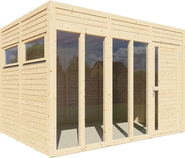 Bertilo Holz-Gartenhaus Cubus 3 Office Natur mit Sicherheitsglas und Zylinderschloss, Farbe: Braun - Bild 1