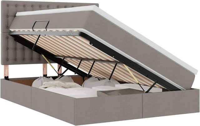 vidaXL Bett mit Kopfteil und LED-Lichtleisten in Beige, B/T/H: 144 x 140 x 203 cm - Bild 1