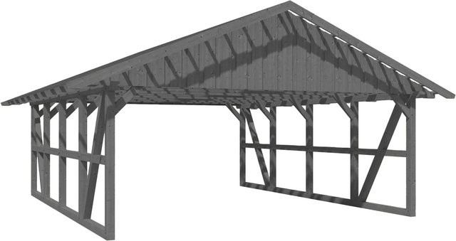 Skan Holz Carport Schwarzwald aus Fichtenholz mit Satteldach und Dachlattung in Schiefergrau, B: 684 cm, T: 772 cm - Bild 1