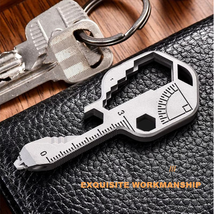 Rafford 24-in-1 Multitool Schlüsselanhänger Set in Silber, 2-teiliges Mini-EDC-Werkzeugset mit Flaschenöffner, Schraubenschlüssel, Schraubendreher und metrischem Lineal - Bild 3