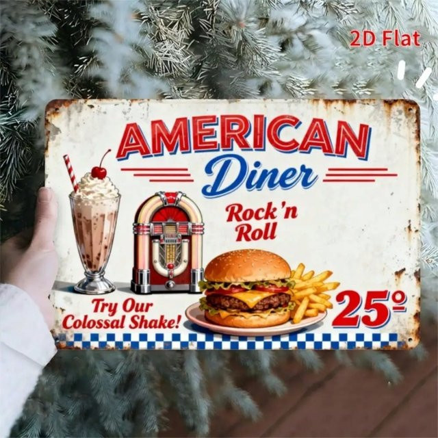 CIFBUY Retro American Diner Metall-Wandkunst Vintage-Blechschild in Mehrfarbig - Bild 1