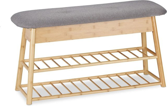 Relaxdays Schuhbank aus Bambus mit Stofffach in Grau, B/T/H: 90 x 48 x 28 cm - Bild 1