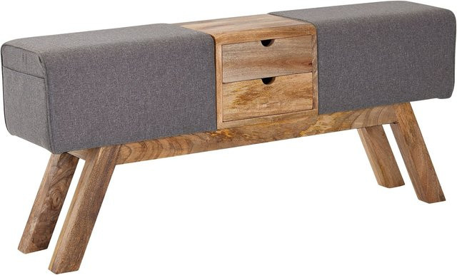 Sitzbank FineBuy Turnbock aus Stoff und Massivholz in Grau mit Stauraum, B/T/H: 120 x 56 x 30 cm - Bild 1