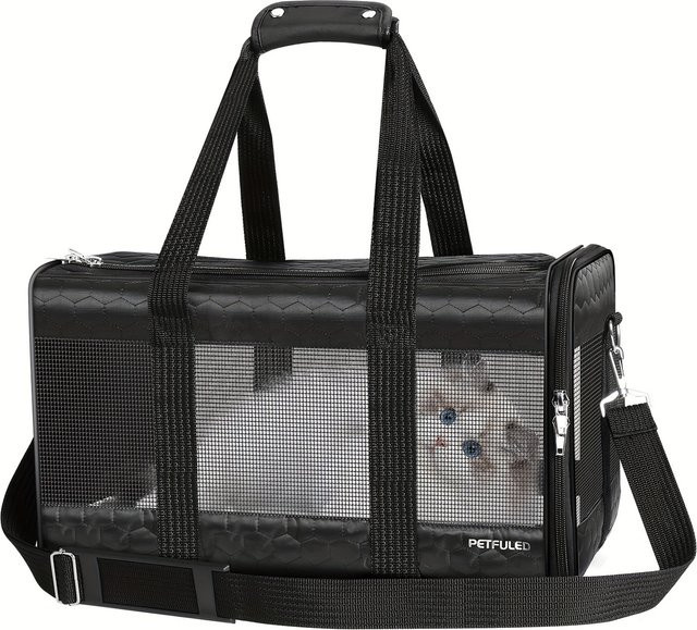 Fuled Haustiertransporter für kleine bis mittelgroße Katzen und Hunde bis 7,2 kg, TSA-zugelassen, in Schwarz und Weiß - Bild 1