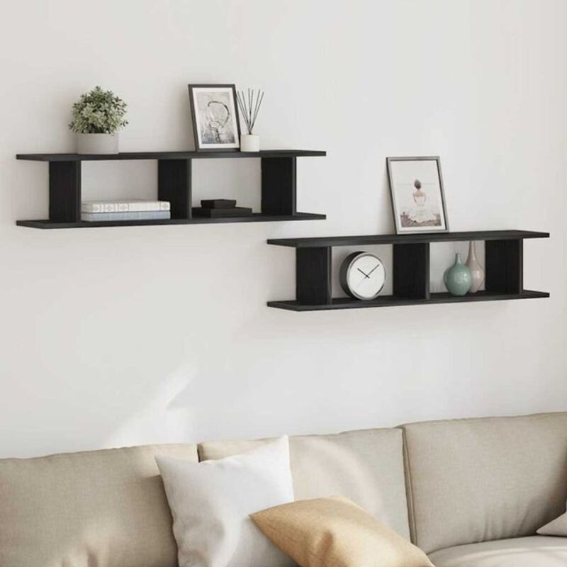 Vidaxl Wandregal Set aus Holzwerkstoff in Schwarz und Eichen-Optik, 2 Stück, B: 90 cm, H: 20 cm, T: 18 cm - Bild 1