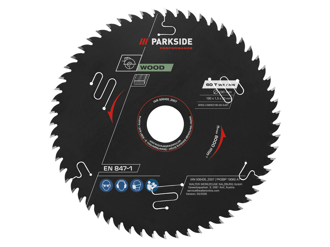 Parkside Kreissägeblatt für Holz, Carbide-Tipped, Schwarz, Durchmesser: 190 mm, 60 Zähne - Bild 2