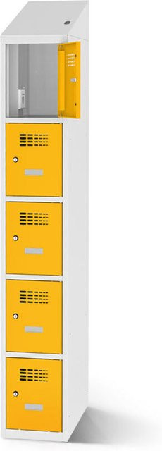 rotstahl Fächerschrank mit Ladefunktion und 5 Fächern in Gelb mit lichtgrauem Korpus, B: 40 cm, H: 200 cm - Bild 1
