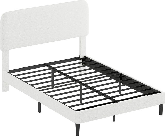 HOMCOM Doppelbett aus Metall mit gepolstertem Teddy-Fleece-Kopfteil in Weiß, B/T/H: 140 x 200 cm - Bild 1