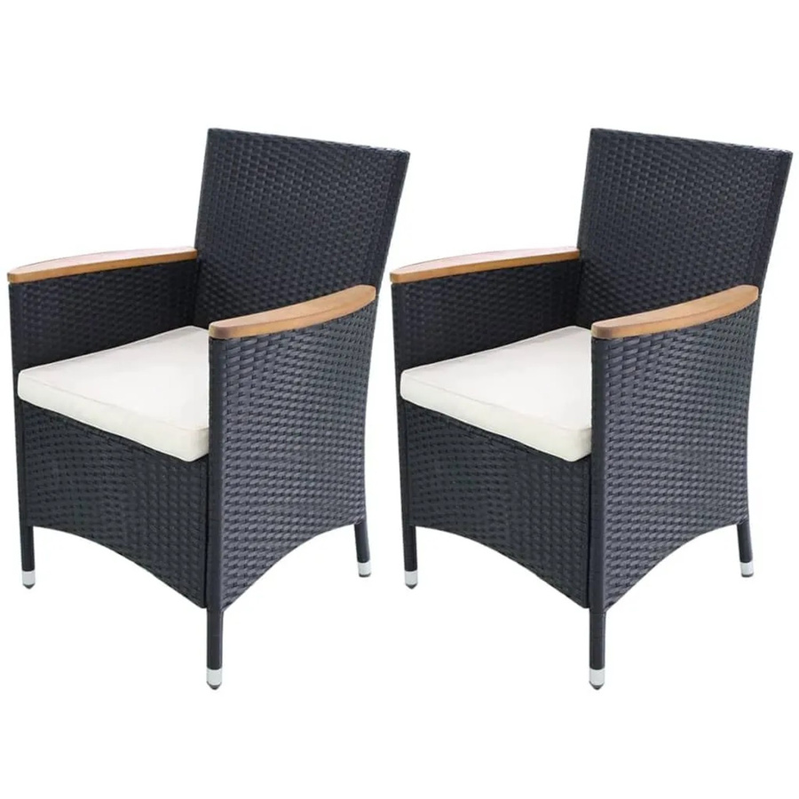 Furnicato 2er Set Gartenstühle aus Poly-Rattan mit Polstern in Schwarz, B/T/H: 59 x 60 x 88 cm - Bild 2
