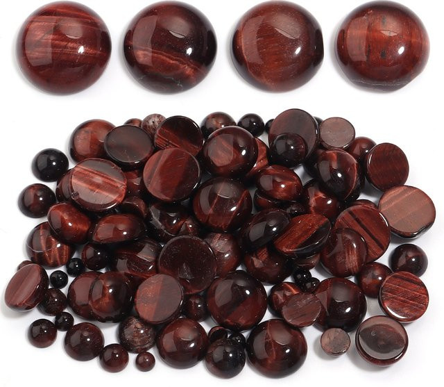 Tigerauge Cabochon Perlen, rote, rund, Flatback, 4-12 mm - Bild 1