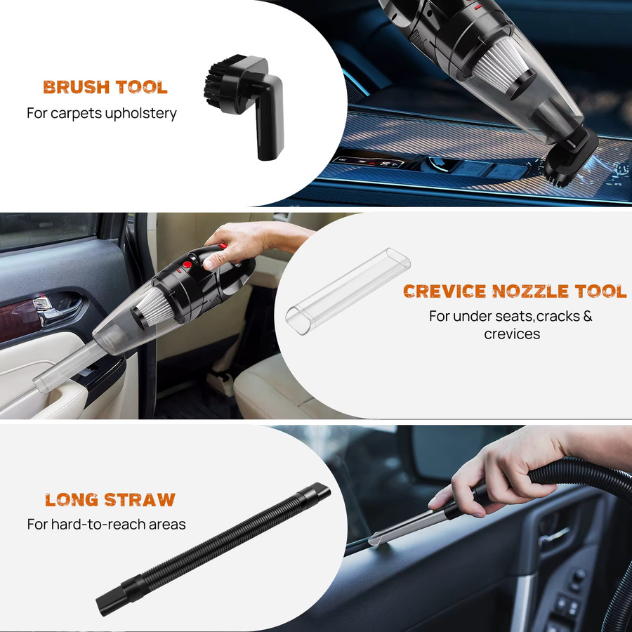 Kabelloser 3-in-1 Handstaubsauger in Schwarz mit 8000 Pa Saugkraft, LED-Licht und waschbarem Filter für Auto, Sofa und Teppich - Bild 5