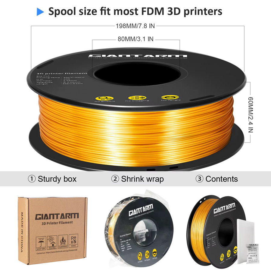 GIANTARM Silk PLA Filament Mehrfarbig, 1,75mm, 1kg, Seidenglänzend für FDM 3D-Drucker - Bild 1