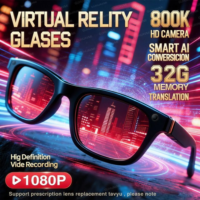 Smarte KI-Brille GUHUAVMI in Schwarz mit 1080P HD Videoaufnahme, ChatGPT Unterstützung, Bluetooth für Telefonanrufe, 32GB ROM und Sprachübersetzung - Bild 1
